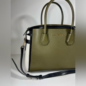 RARE - Michael Kors Mercer Belted Medium Satchel Tri Color Green